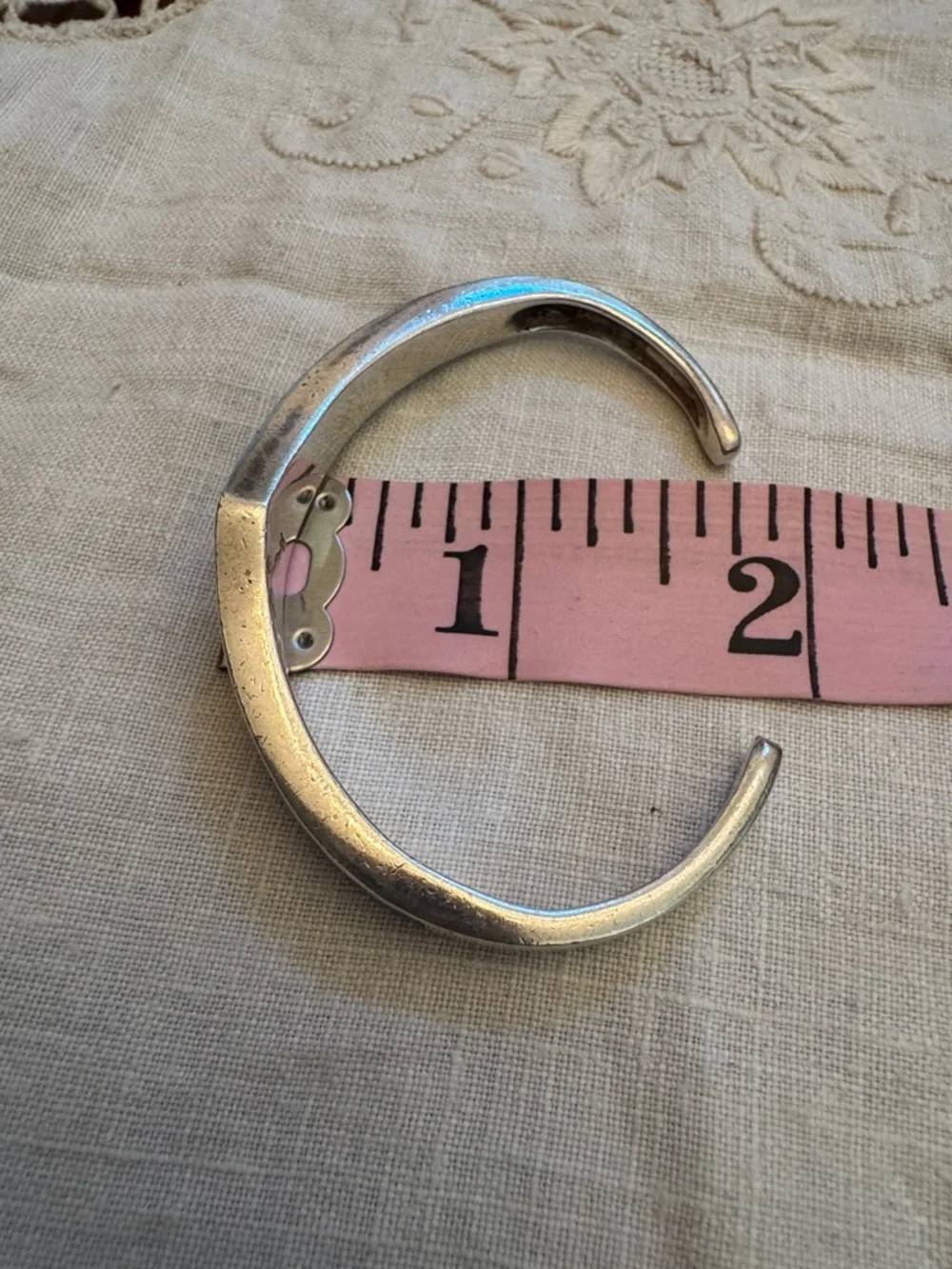 Blue-Green Opal Inlay Sterling Cuff Bracelet - Picture 8 of 10